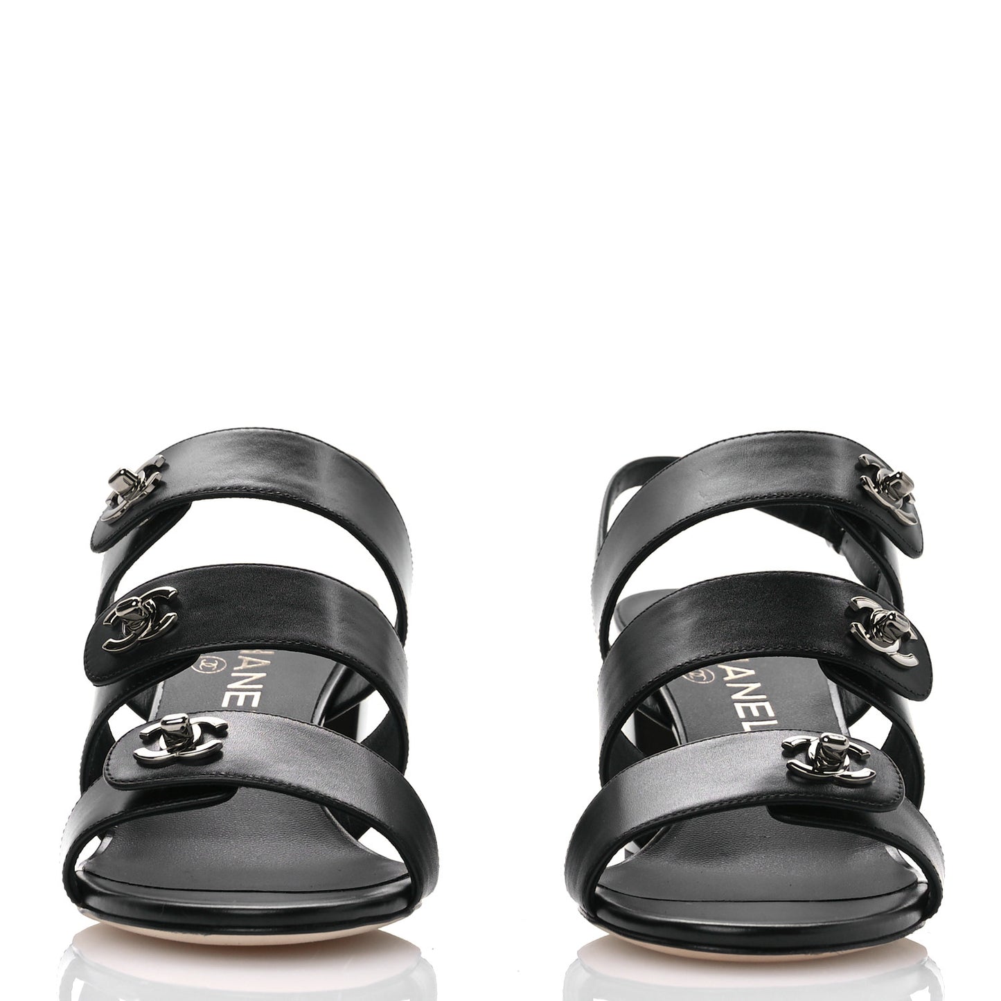 Calfskin CC Turnlock Sandals 38 Black