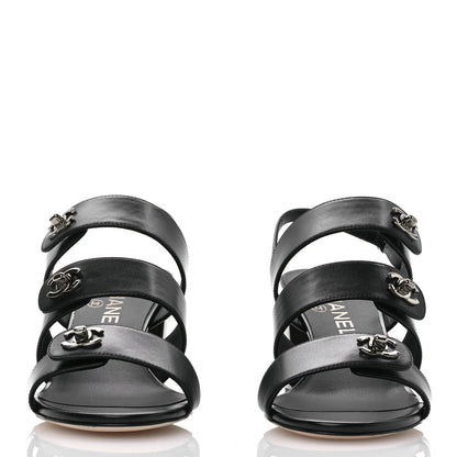 Chanel Calfskin CC Turnlock Sandals 38 Black 2 of 10