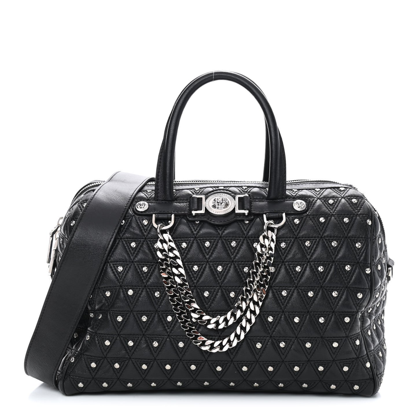 Nappa Trapuntata Triangle Quilted Studded Duffle Black