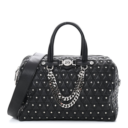Versace Nappa Trapuntata Triangle Quilted Studded Duffle Black 1 of 9