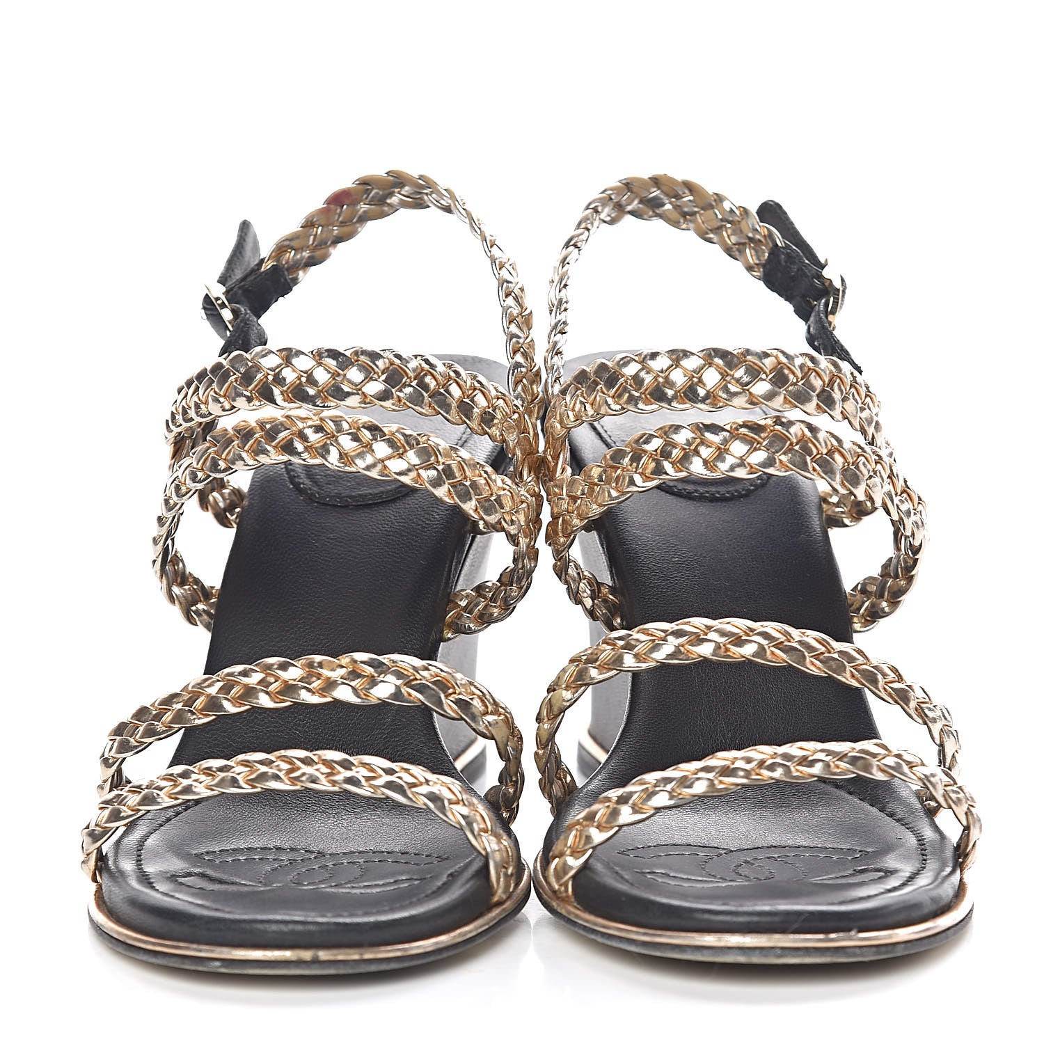 Chanel Metallic Calfskin Braided Wedge Sandals 36.5 Gold 2 of 15
