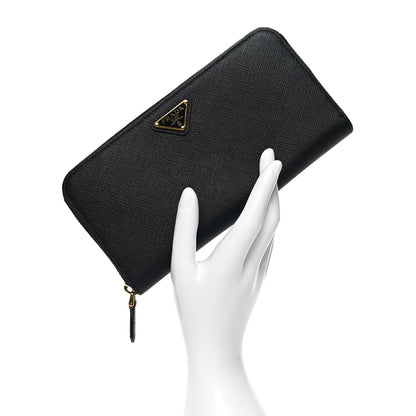Prada Saffiano Triangle Zip Around Wallet Black 2 of 8