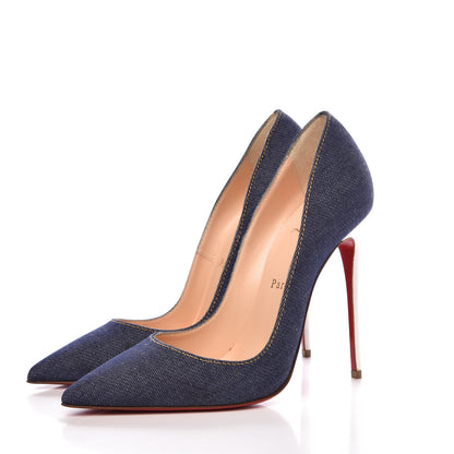 Christian Louboutin Denim Jazz Calf So Kate 120 Pumps 37 Blue White 3 of 9