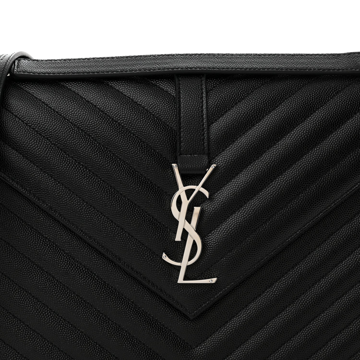Saint Laurent Grain De Poudre Matelasse Chevron Large Monogram Satchel Black 8 of 10