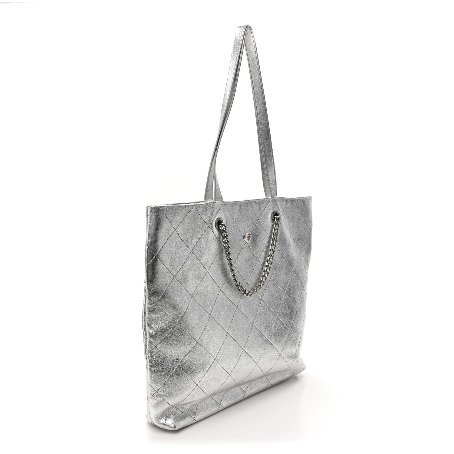 Chanel Metallic Calfskin Stitched CC Club Monaco Tote Silver 3 of 12
