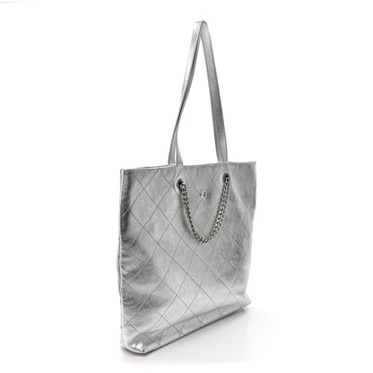 Chanel Metallic Calfskin Stitched CC Club Monaco Tote Silver 3 of 12