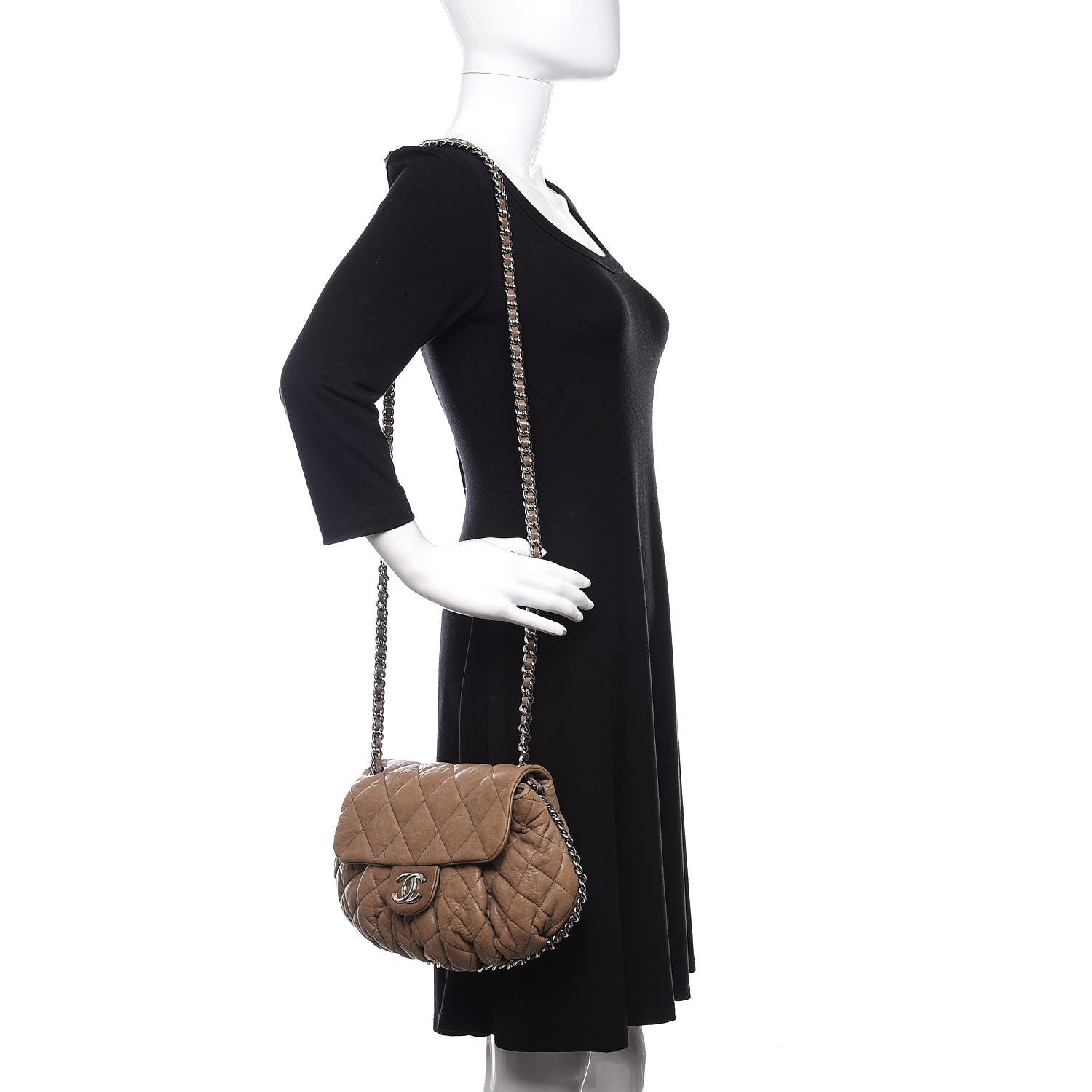 Chanel Washed Lambskin Quilted Medium Chain Around Messenger Taupe 2 of 15