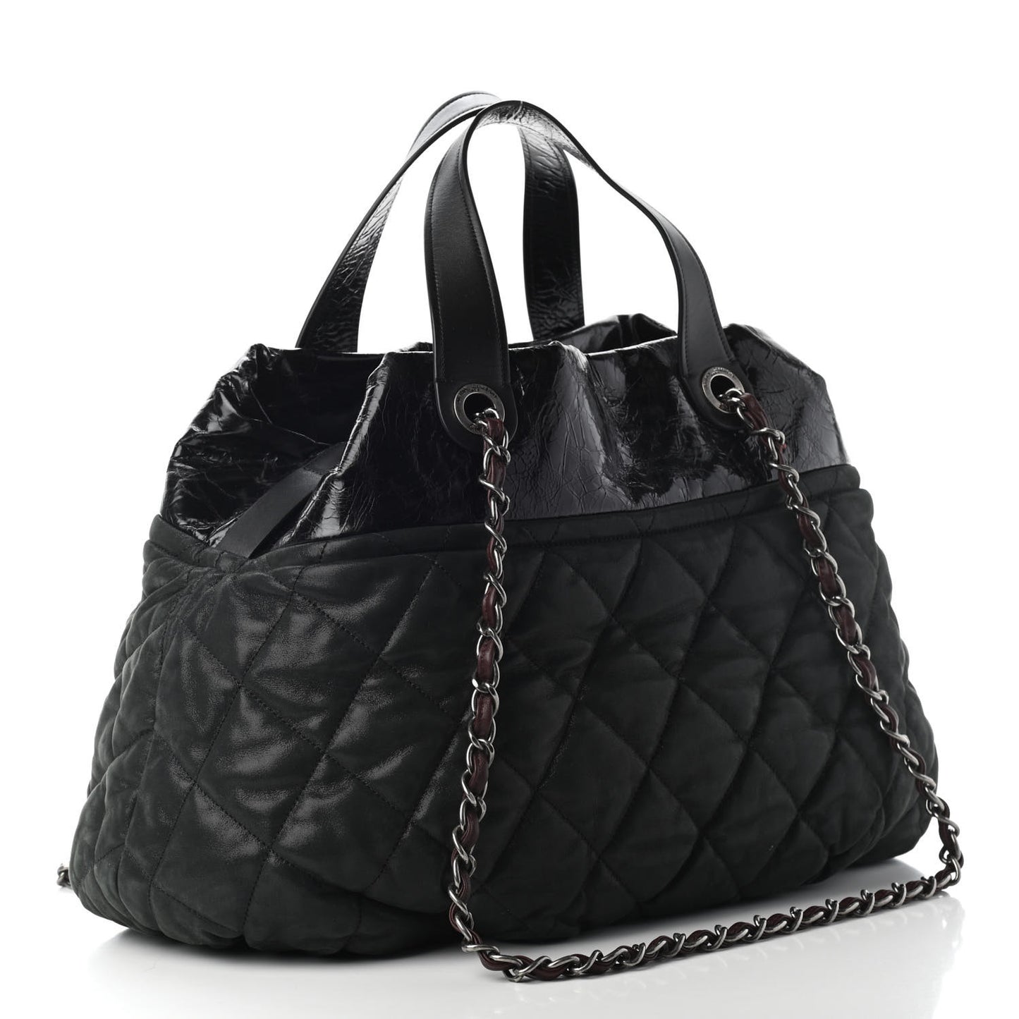 Iridescent Calfskin Quilted Large In The Mix Tote Black