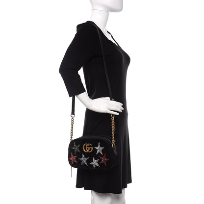 Gucci Velvet Matelasse Crystal Star Embroidered Small GG Marmont Chain Shoulder Bag Black 2 of 10