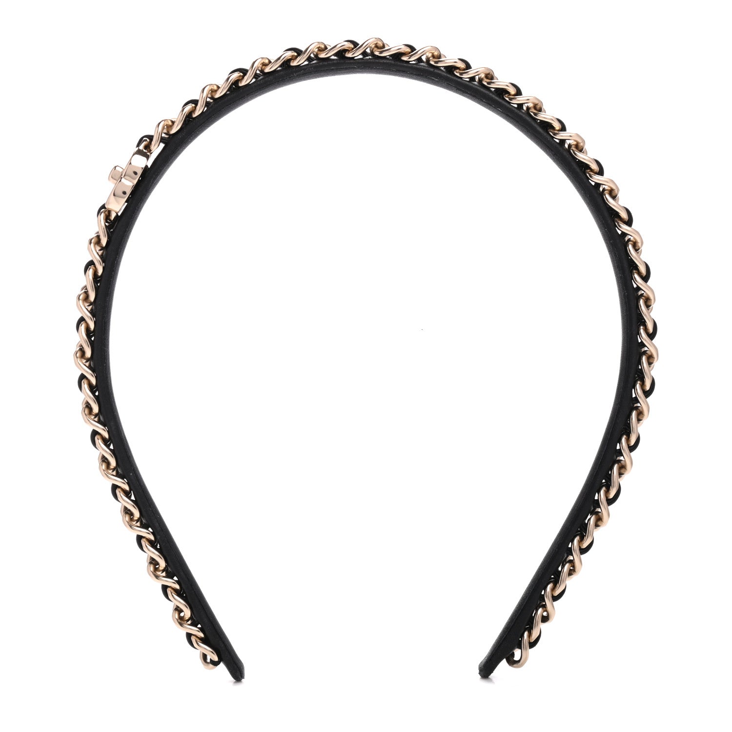 Chanel Metal Lambskin Chain CC Headband Black Gold 3 of 5