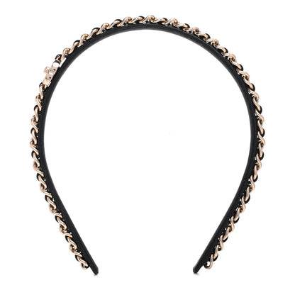 Chanel Metal Lambskin Chain CC Headband Black Gold 3 of 5