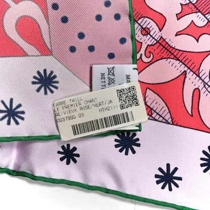 Hermes Silk Le Premier Chant Scarf 90 Vieux Rose Vert Jaune 2 of 5
