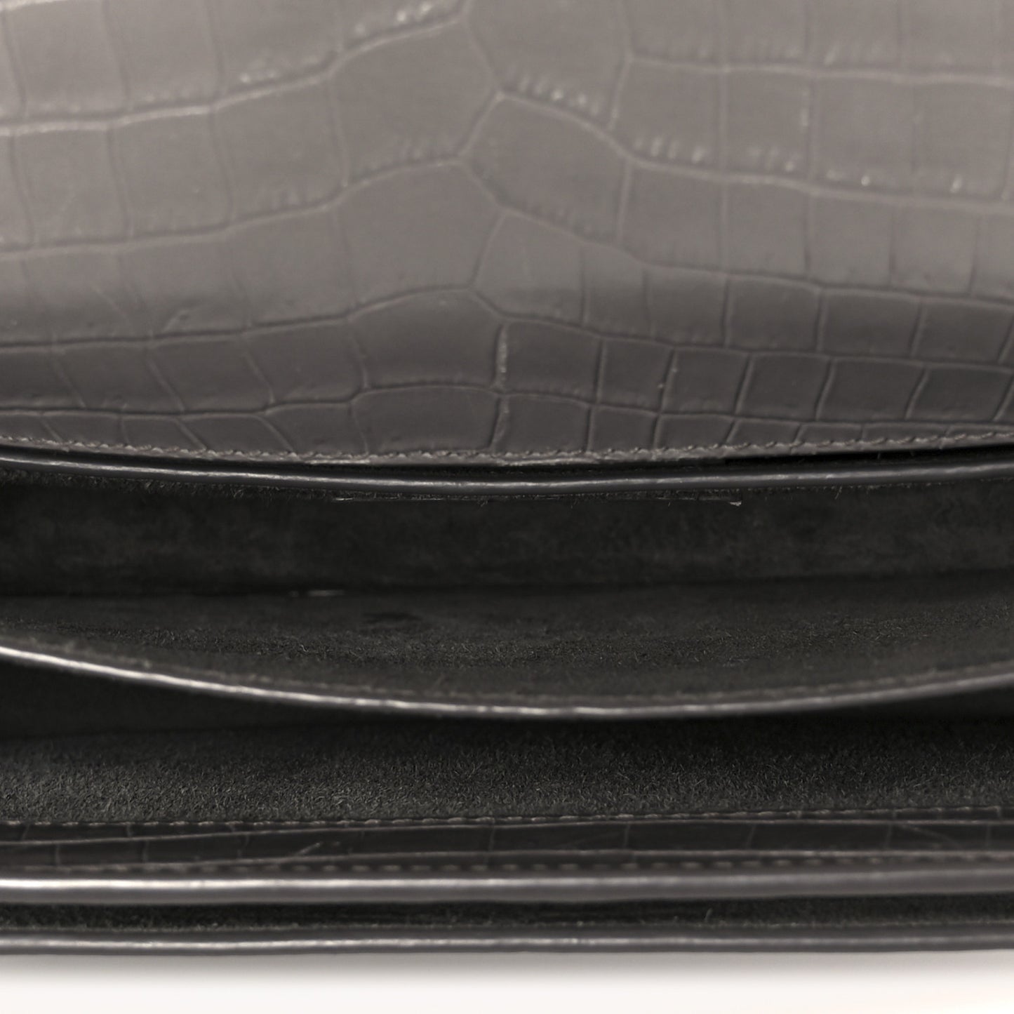 Calfskin Crocodile Embossed Medium Monogram Sunset Fog