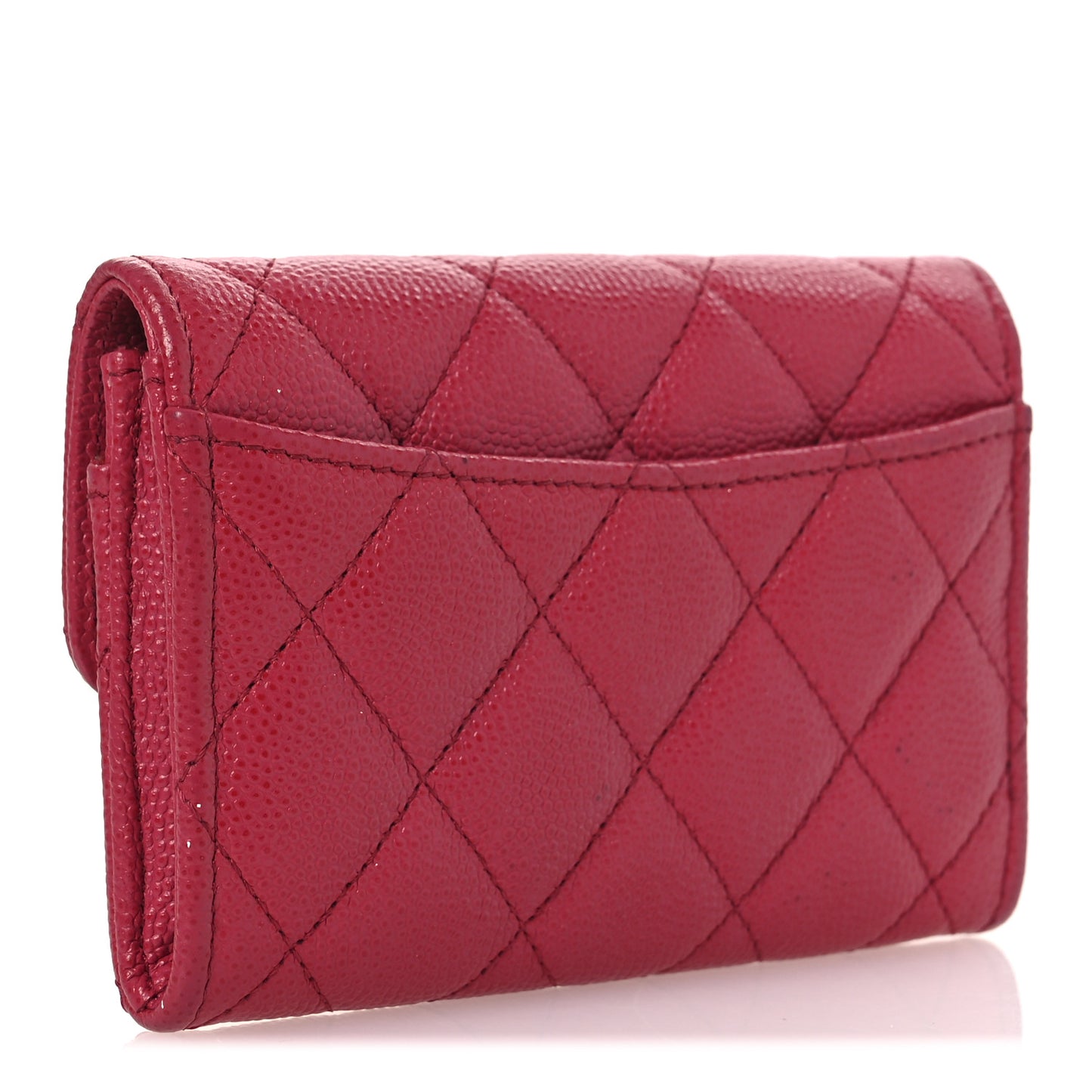 Caviar Quilted Flap Card Holder Wallet Red