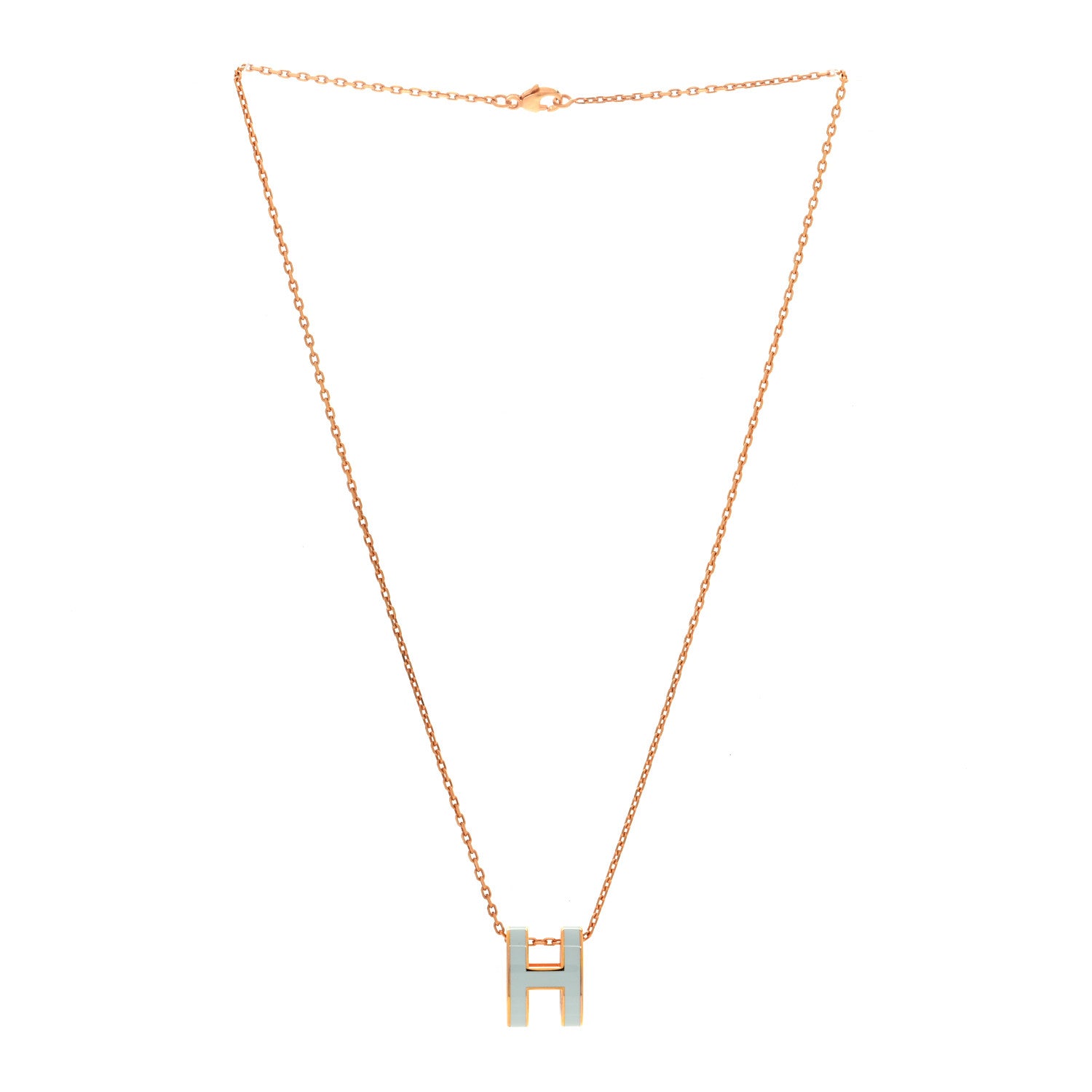 Hermes Lacquered Rose Gold Pop H Pendant Necklace Bleu Pastel 3 of 6