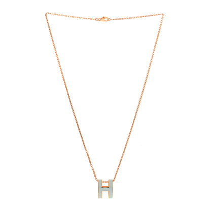 Hermes Lacquered Rose Gold Pop H Pendant Necklace Bleu Pastel 3 of 6