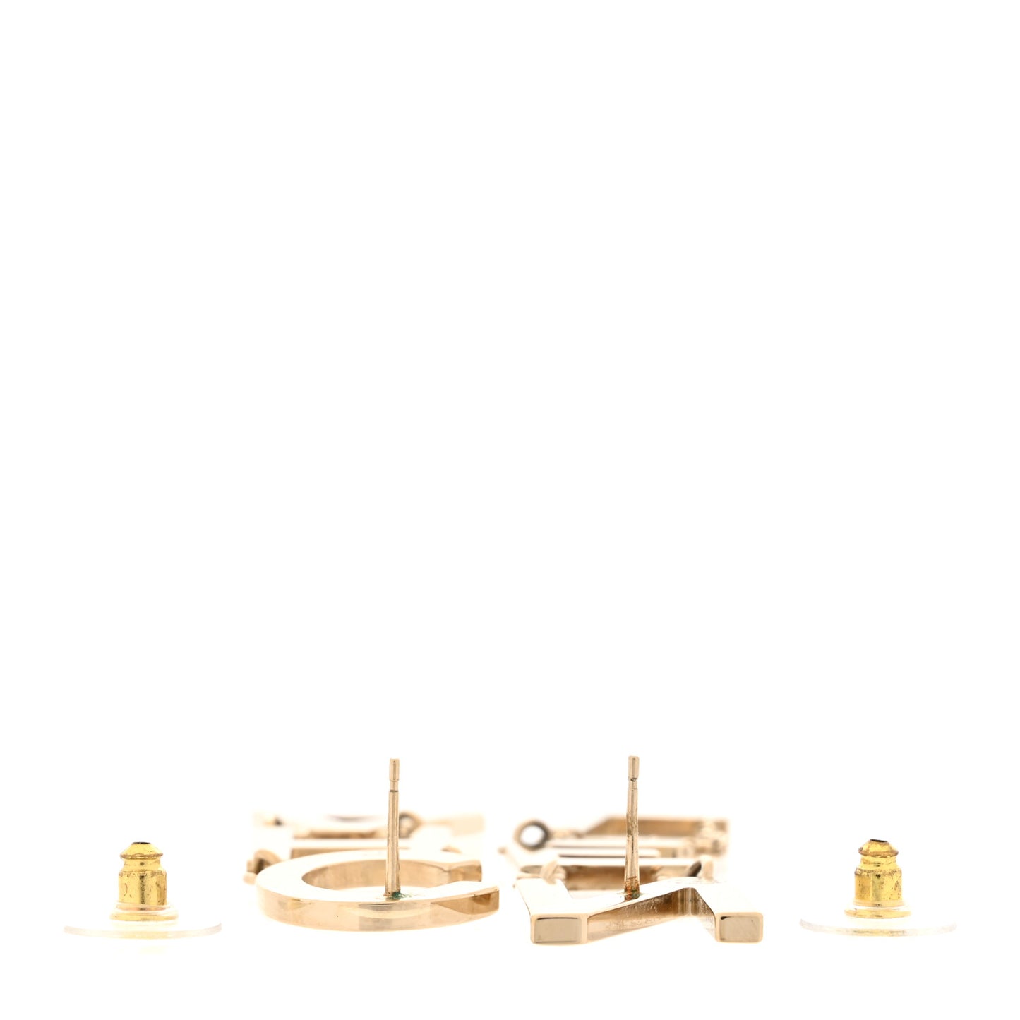 Metal Cha-Nel Logo Drop Earrings Gold