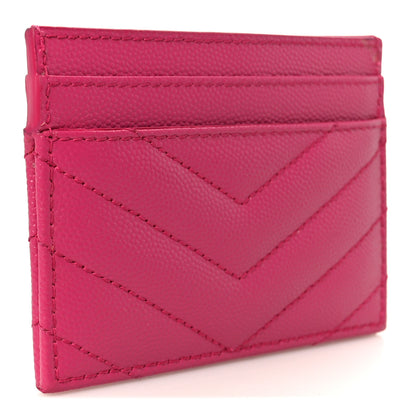 Saint Laurent Grain De Poudre Matelasse Chevron Monogram Credit Card Case Fresh Fuxia 3 of 9