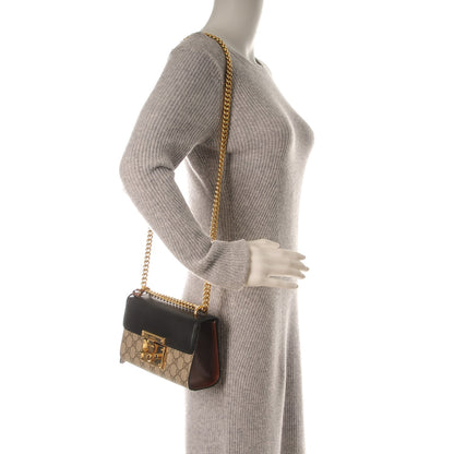 Gucci GG Supreme Monogram Calfskin Small Padlock Shoulder Bag Beige Black Cuir 2 of 7