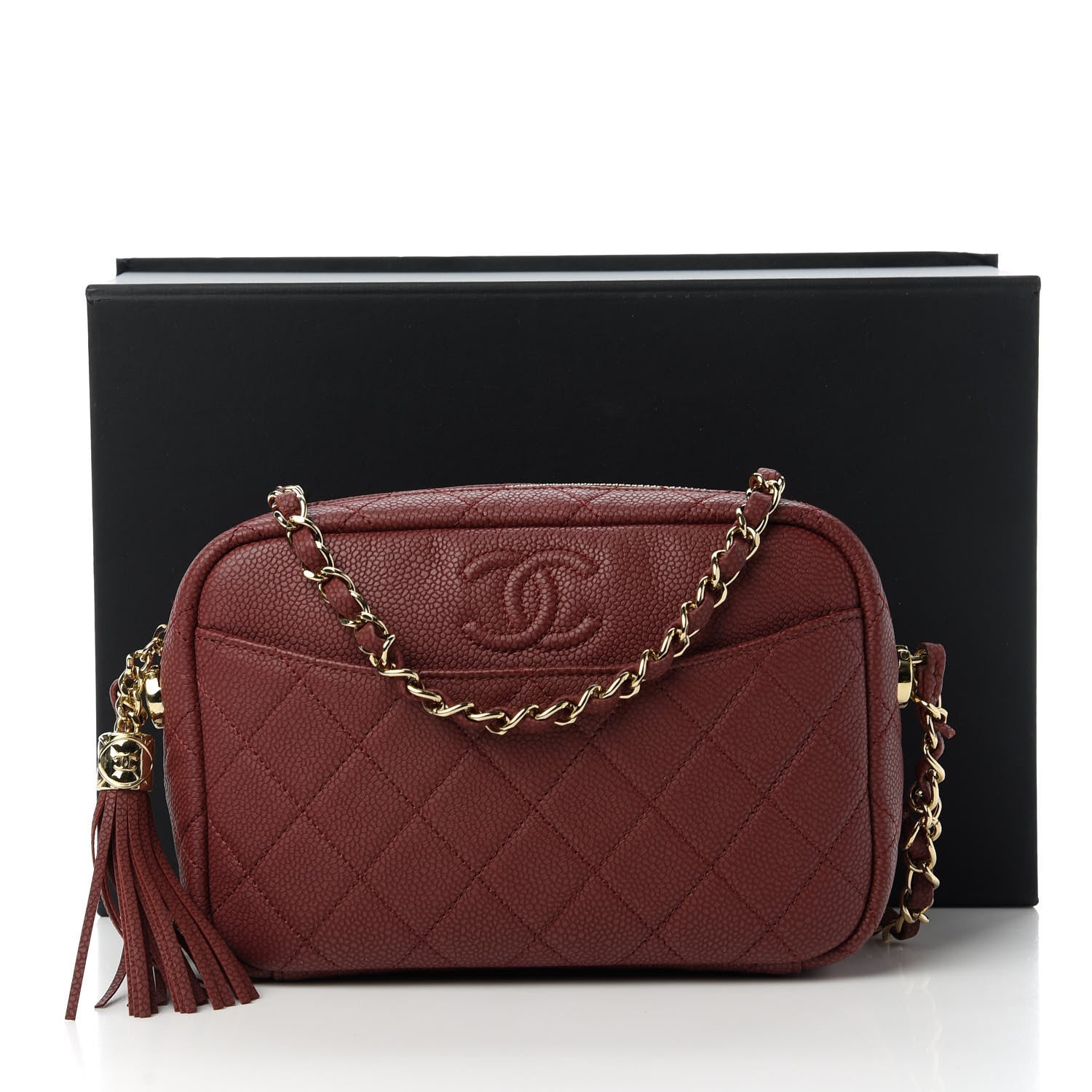 Chanel Caviar Quilted Medium Coco Tassel Camera Case Burgundy 11 of 11