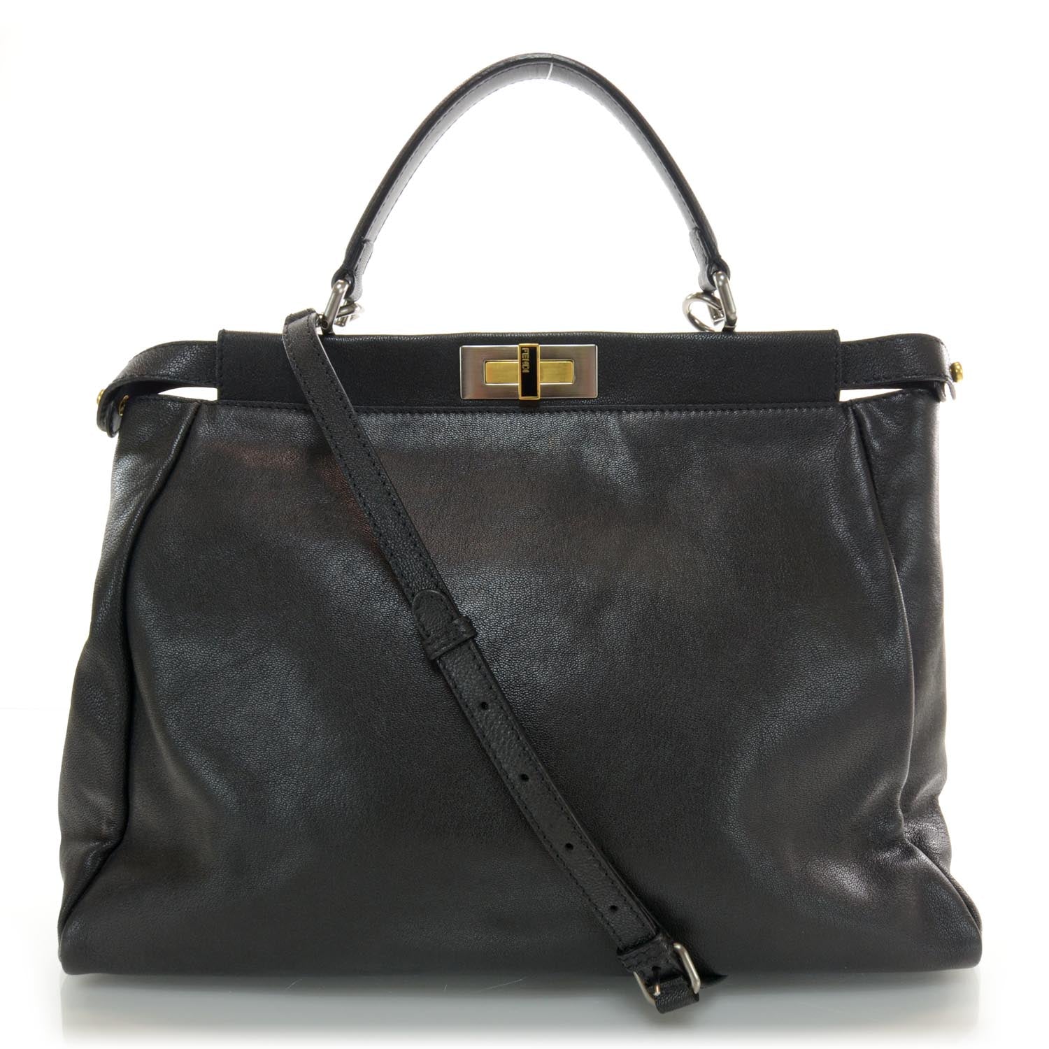 Fendi Goatskin Large Peekaboo Iconic Satchel Black Lampone 1 of 7