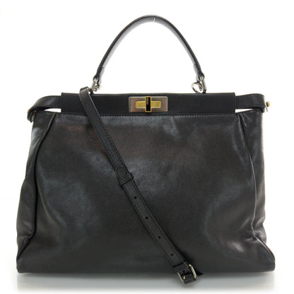 Fendi Goatskin Large Peekaboo Iconic Satchel Black Lampone 1 of 7