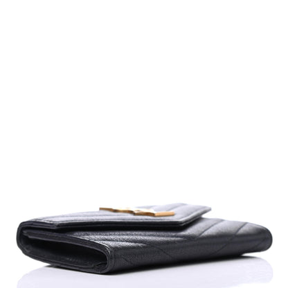 Saint Laurent Grain De Poudre Matelasse Chevron Small Monogram Envelope Wallet Deep Marine 3 of 4