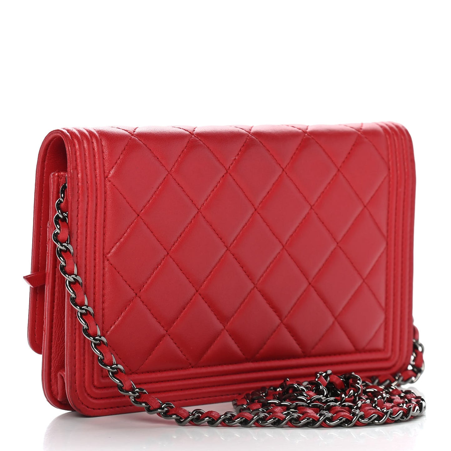 Lambskin Quilted Boy Wallet On Chain WOC Red