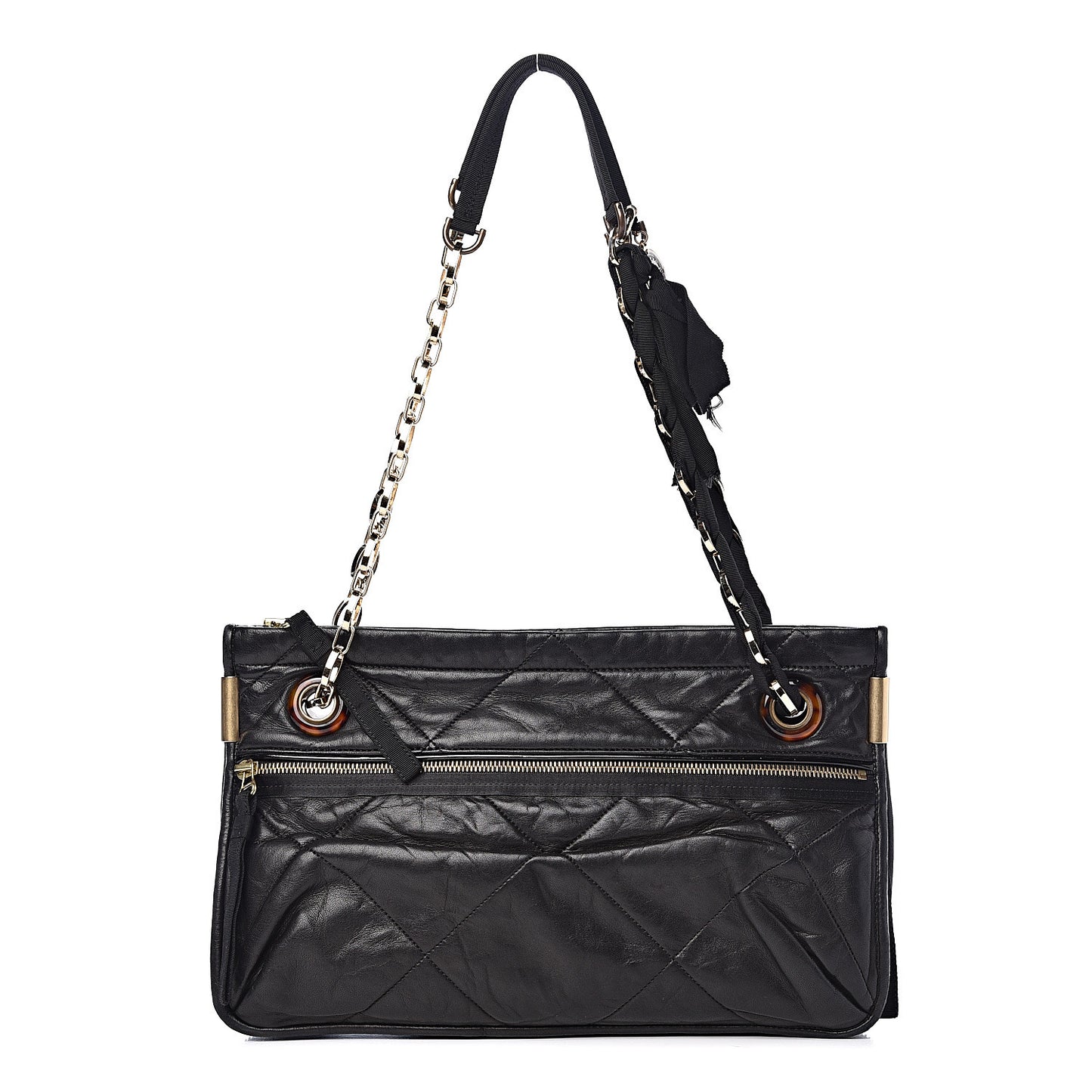Lambskin Quilted Medium Amalia Shoulder Bag Black