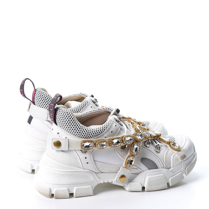 Gucci X SEGA Mesh Calfskin Suede Removable Crystals Womens Flashtrek Sneakers 39 Great White 4 of 11