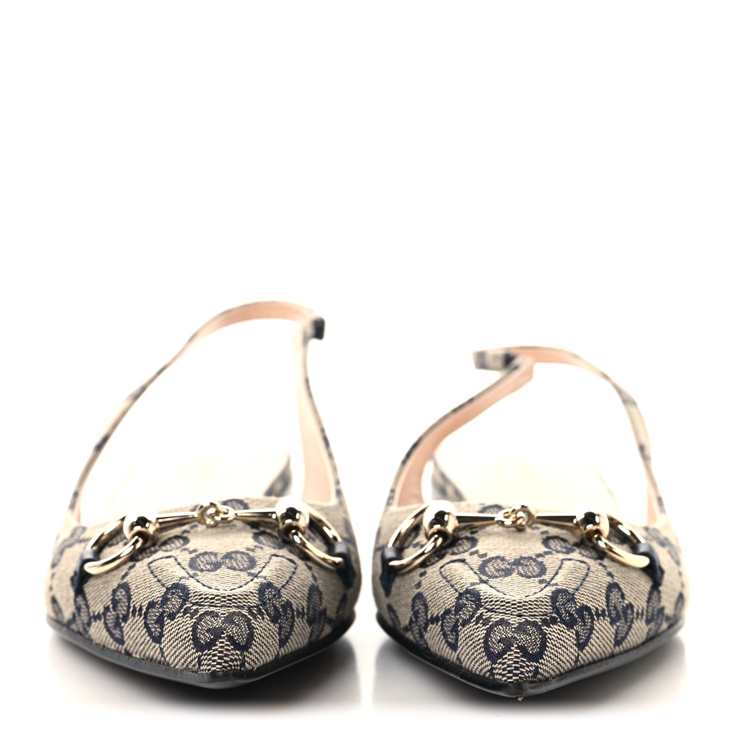 Gucci Monogram Horsebit Womens Slingback Ballet Flat 37.5 Beige Blue 3 of 10