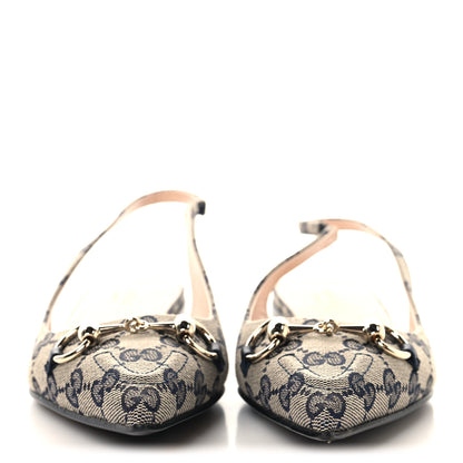 Gucci Monogram Horsebit Womens Slingback Ballet Flat 37.5 Beige Blue 3 of 10