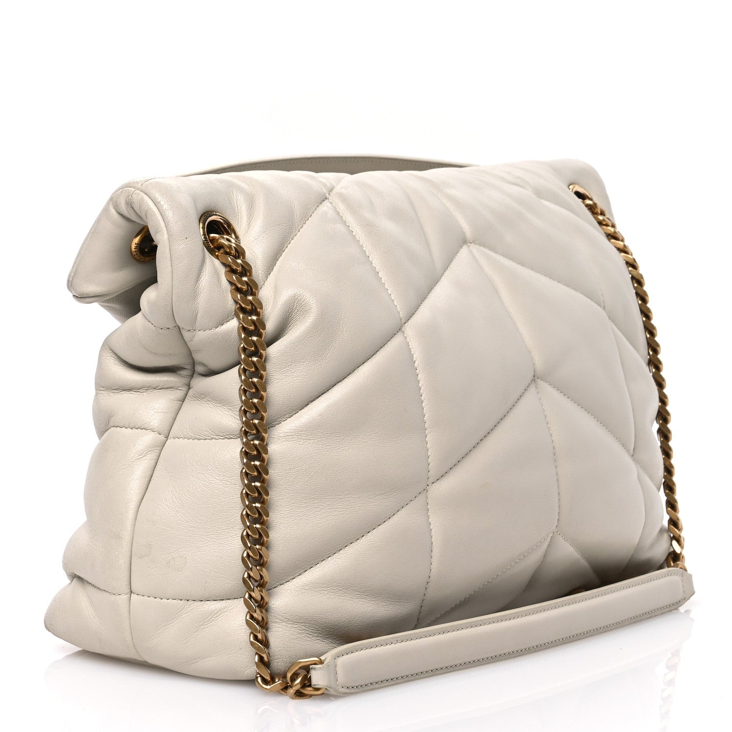 Saint Laurent Lambskin Quilted Medium Loulou Puffer Monogram Chain Satchel Crema Soft 3 of 12