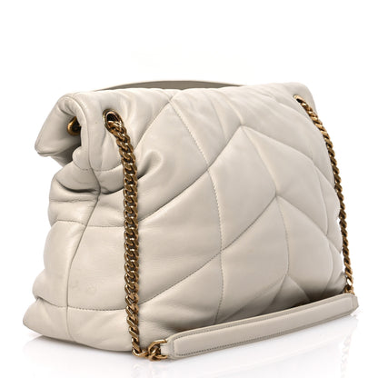 Saint Laurent Lambskin Quilted Medium Loulou Puffer Monogram Chain Satchel Crema Soft 3 of 12