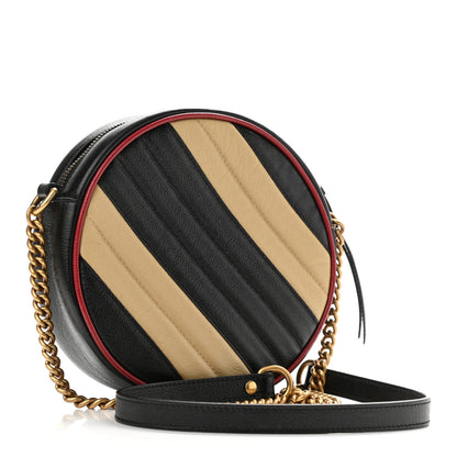 Gucci Azalea Calfskin Matelasse Diagonal Patchwork Mini Torchon GG Marmont Round Shoulder Bag Black Beige Romantic Cerise 10 of 11