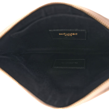 Saint Laurent Grain De Poudre Chevron Monogram Large Bill Pouch Dark Beige 5 of 14