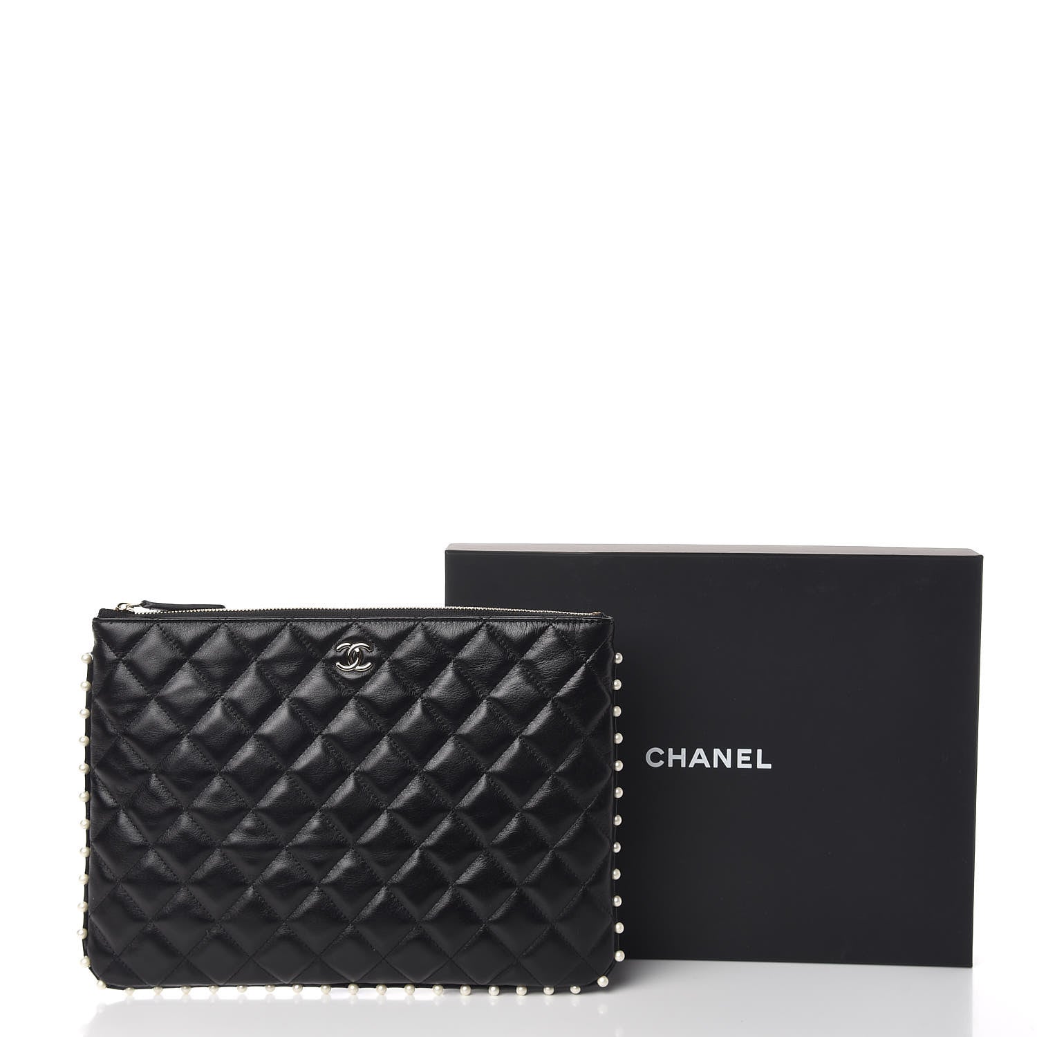 Chanel Calfskin Quilted Pearl Medium Cosmetic Case Black 11 of 11