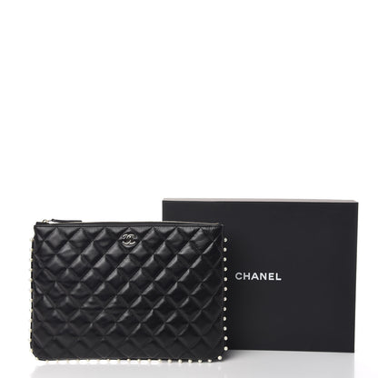 Chanel Calfskin Quilted Pearl Medium Cosmetic Case Black 11 of 11