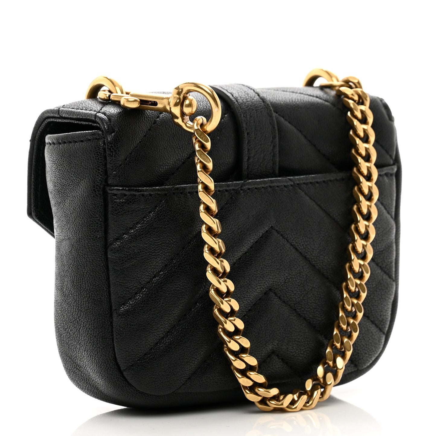 Sheepskin Matelasse Chevron Monogram Mini College Bag Black