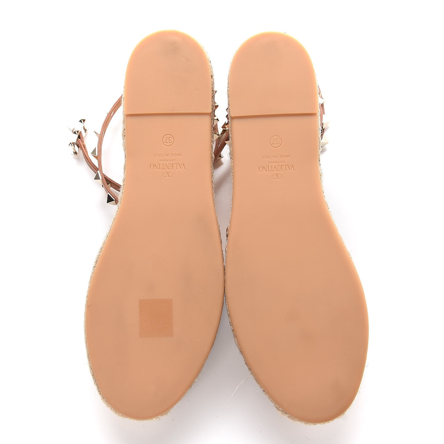 Valentino Garavani Grained Calfskin Rockstud Ankle Wrap Espadrille Flats 37 Cognac 5 of 12