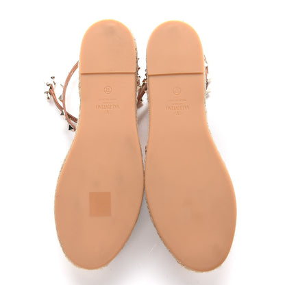 Valentino Garavani Grained Calfskin Rockstud Ankle Wrap Espadrille Flats 37 Cognac 5 of 12