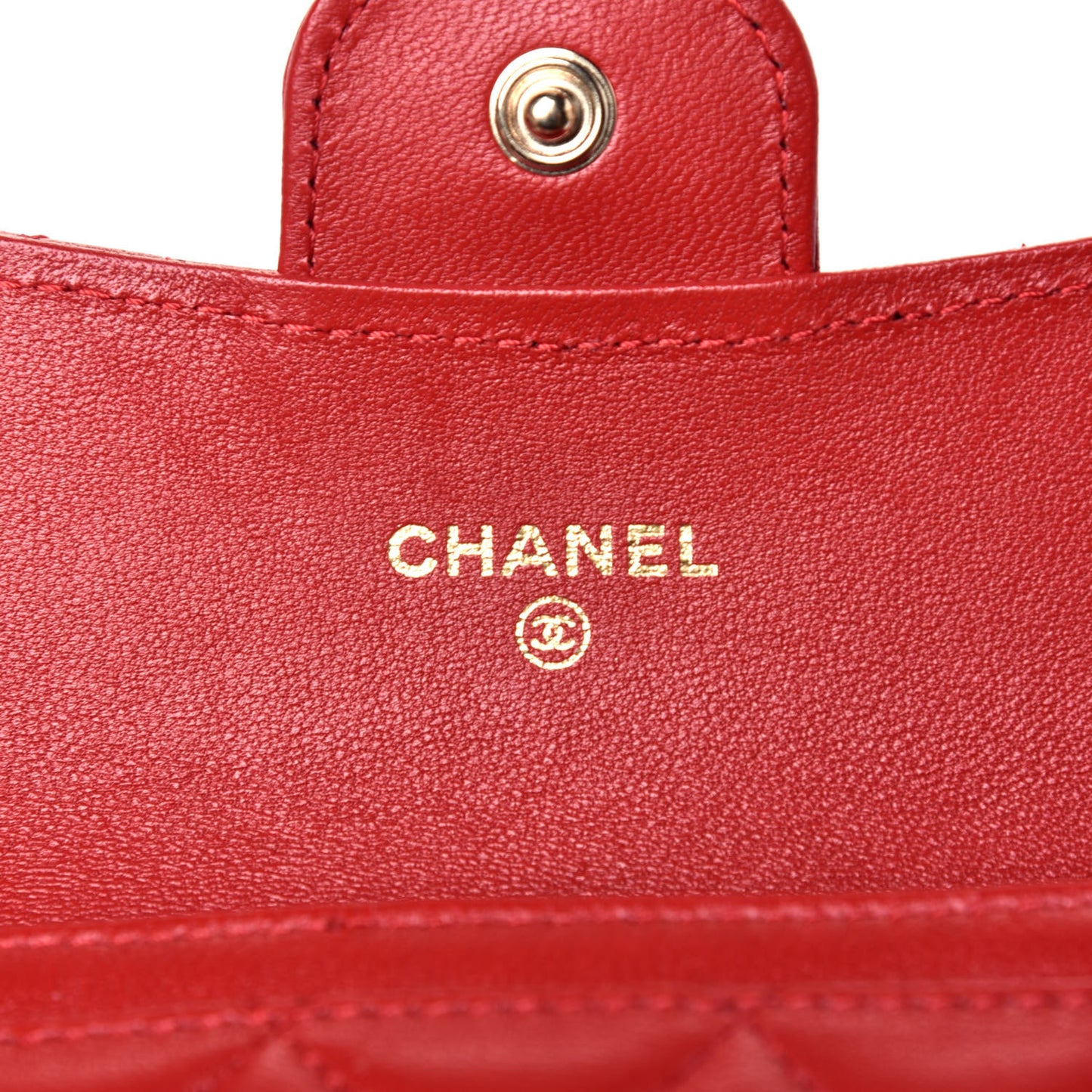 Lambskin Quilted Flap Card Holder Wallet Red