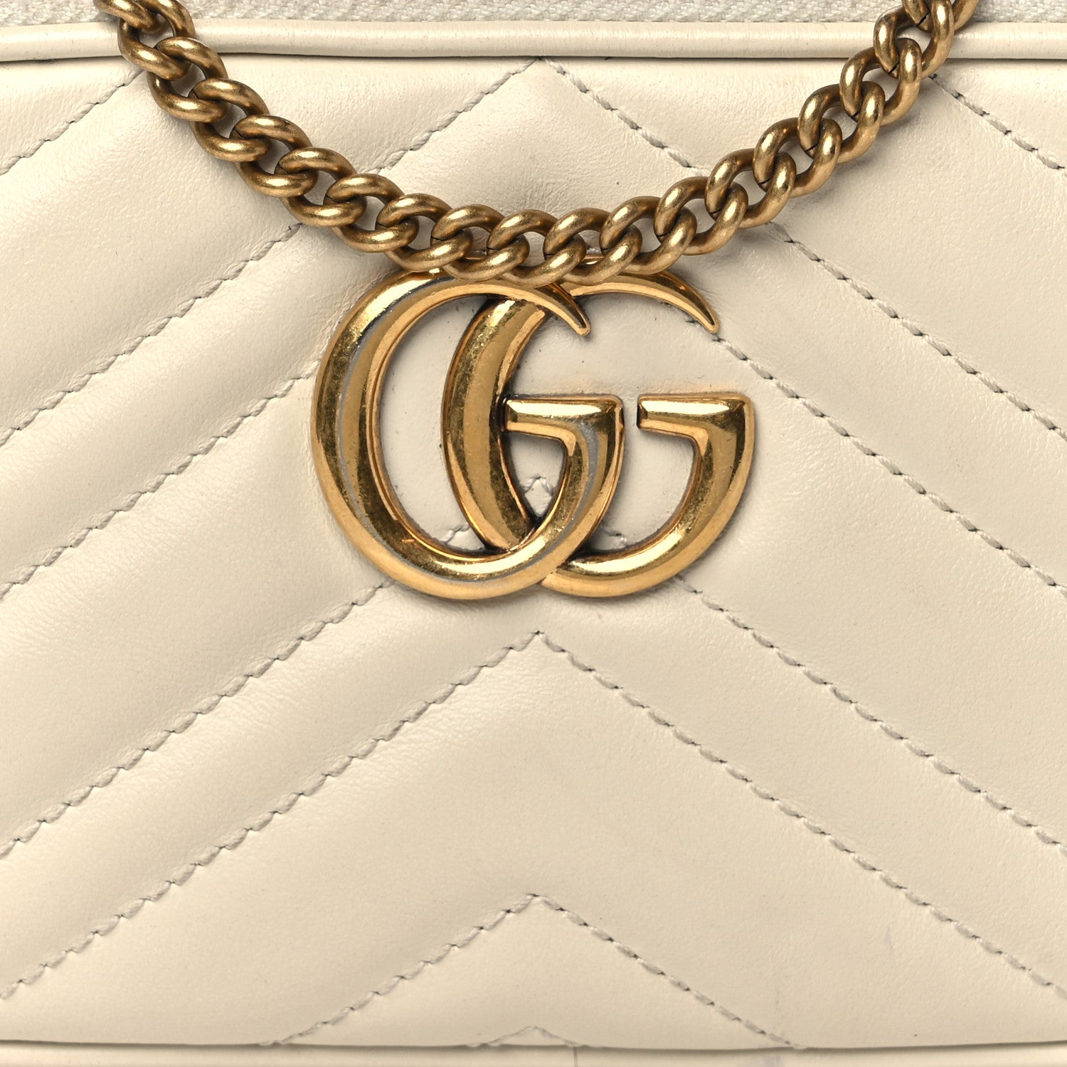 Gucci Calfskin Matelasse Mini GG Marmont Chain Crossbody Bag White 7 of 11
