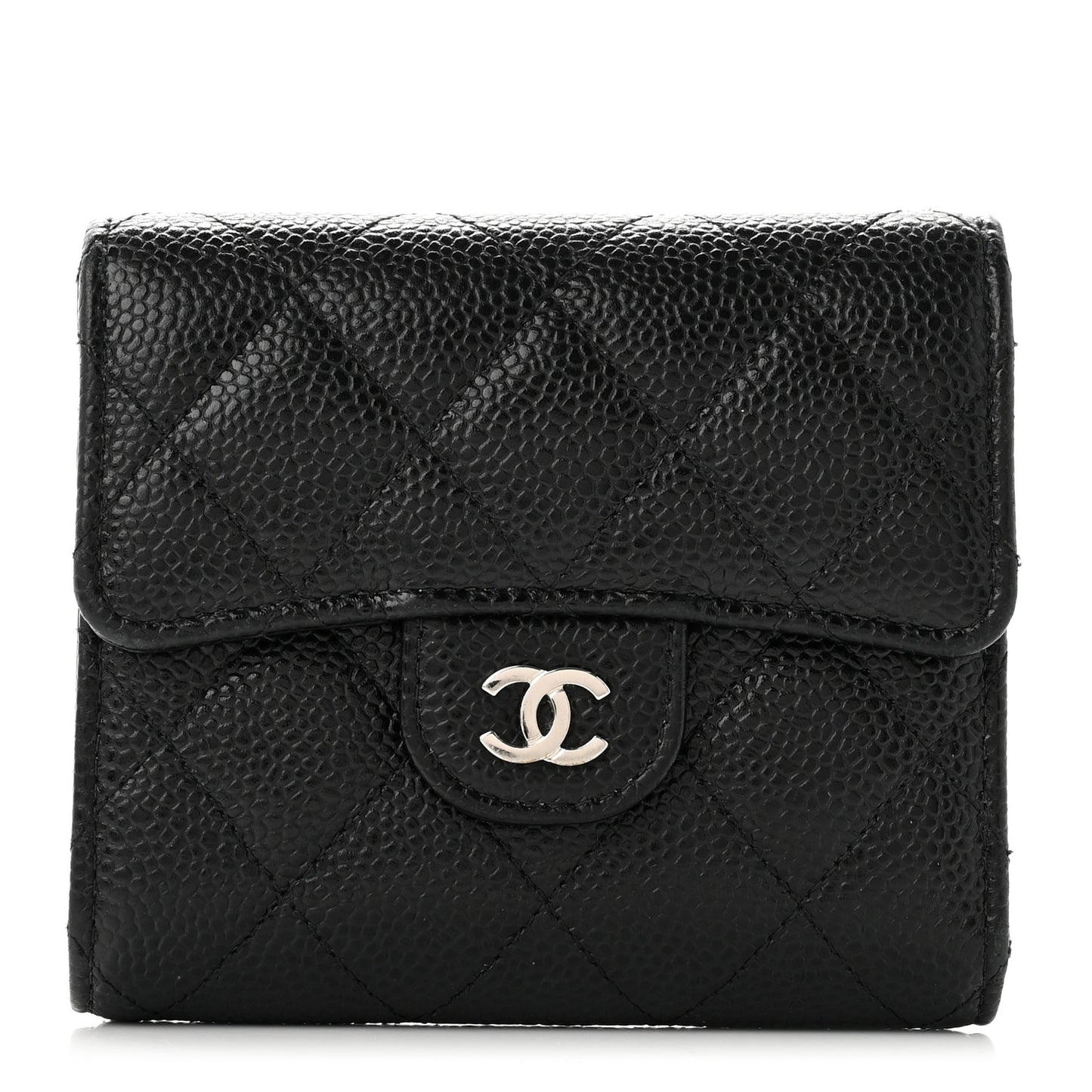 Caviar Quilted Compact Flap Wallet Black