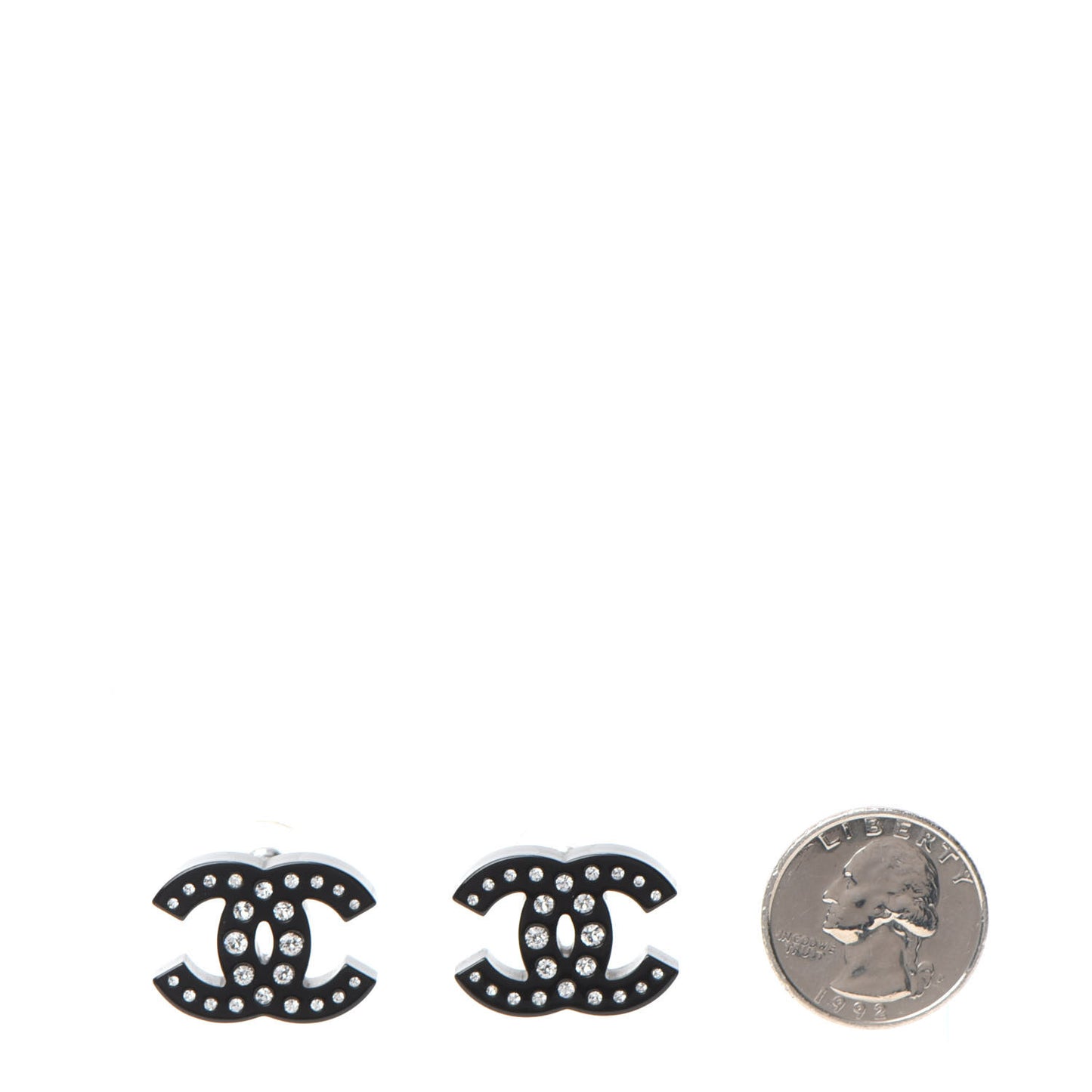 Resin Crystal CC Earrings Black