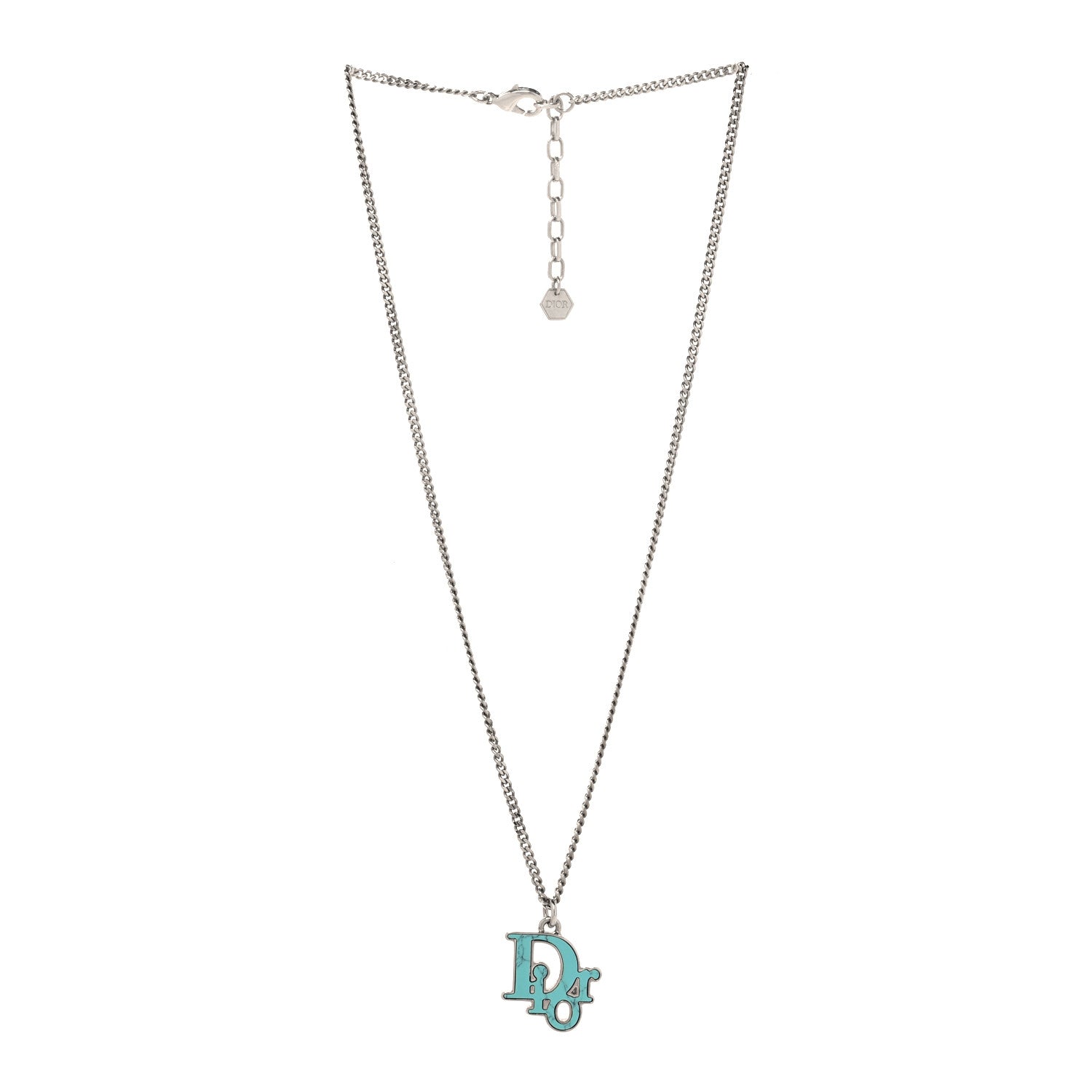 Christian Dior Resin Logo Necklace Silver Turquoise 3 of 5