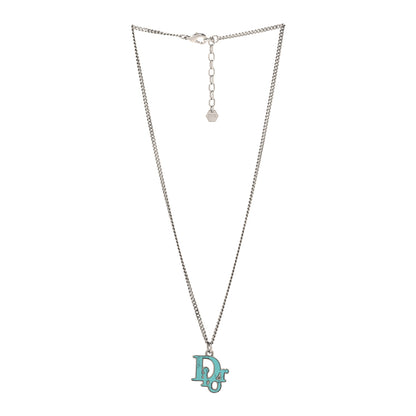 Christian Dior Resin Logo Necklace Silver Turquoise 3 of 5