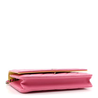 Chanel Lambskin Quilted Wallet On Chain WOC Pink Yellow 4 of 12