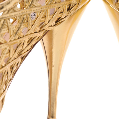 Prada Metallic Calfskin Woven Bow Peep Toe Pumps 39 Gold 13 of 17