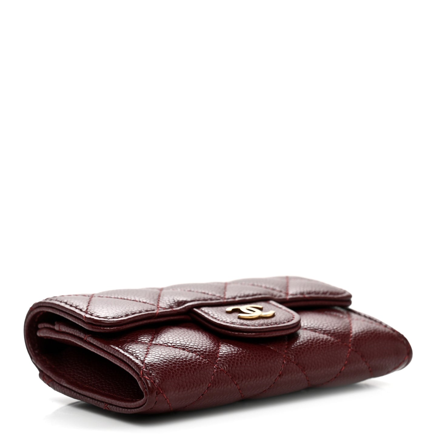Caviar Quilted Flap Card Holder Wallet Burgundy